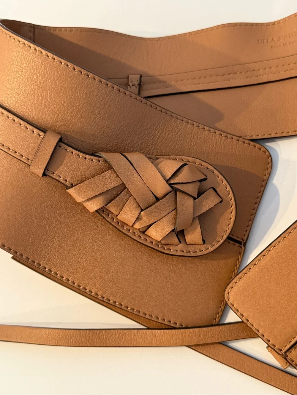 Ulla Johnson Cognac Leather Braided Tie Waist Belt